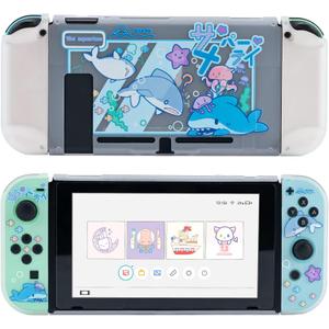 GeekShare Protective Case Slim Cover Case Compatible with Switch Only - Shock-Absorption and Anti-Scratch Cover Skin for Switch - Shark Party (for Switch 2017)