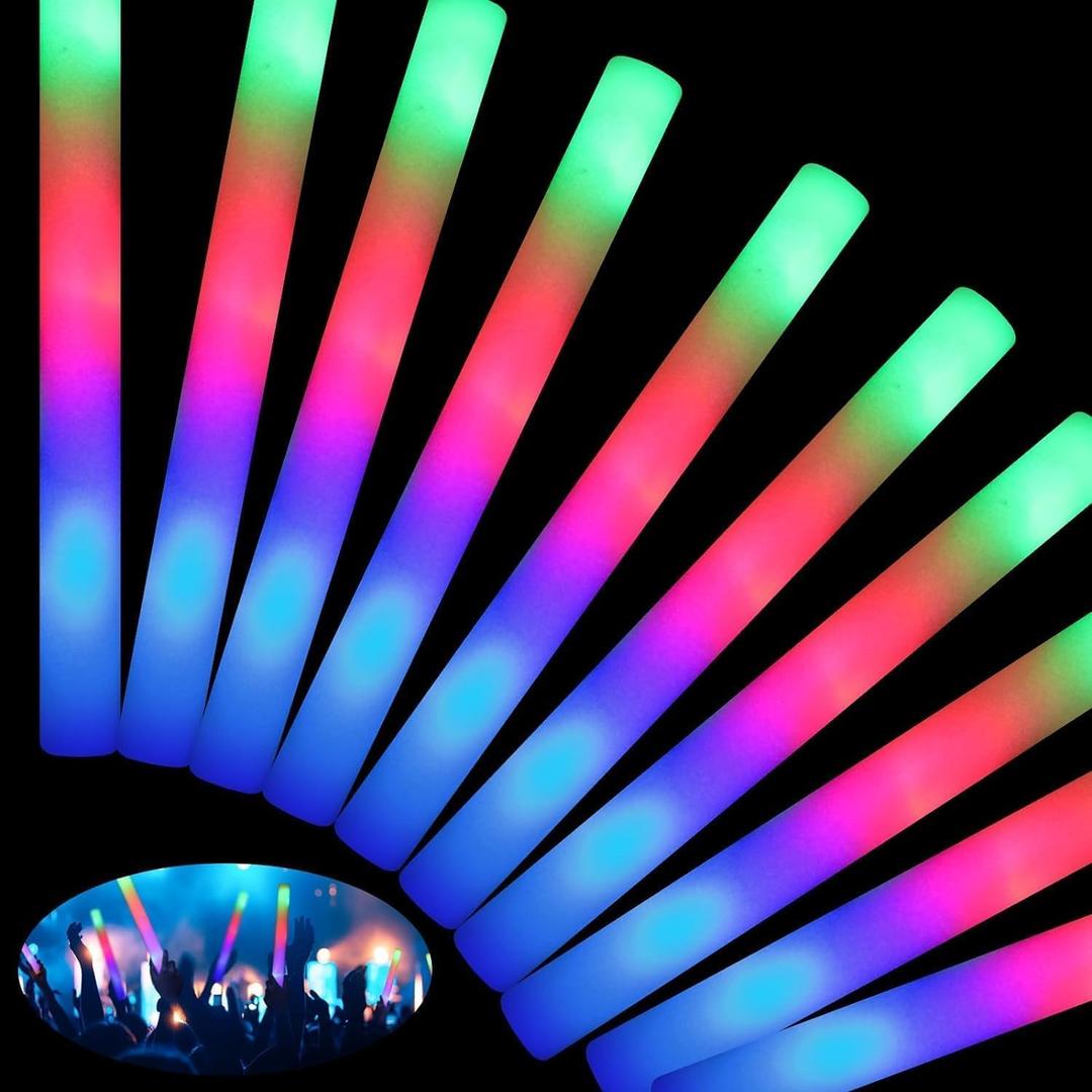 HONLYNE 100 PCS Foam Glow Sticks, Bulk Glow Sticks with 3 Modes Colorful Flashing, LED Light Sticks, Glow in Dark Party Supplies for Wedding, Raves, Birthday, Christmas, New Year