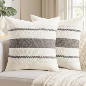 Woaboy Set of 2 Decorative Pillow Covers Boho Farmhouse Couch Throw Pillows Modern Cotton Cushion Covers Macrame Woven Spring Home Decor for Bed Sofa Chair 18x18 Inch Gray