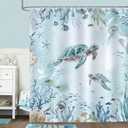 Bonhause Sea Turtle Shower Curtain, Teal Blue Ocean Beach Coastal Bathroom Decor 72 x 72 Inch Polyester Fabric Waterproof Bath Curtain with 12 Hooks