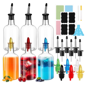 Maxcheck 6 Set 16 oz Plastic Long Neck Bottles with Rainbow Pourer and Caps Plastic Juice Pour Bottles with Stainless Steel Pourer Tapered Spout Syrup Pourers for Juice Store