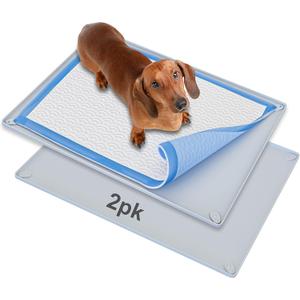 TidyFriend 2 Pk Pee Pad Holder Tray for 30 x 23 Pee Pads with Corner Lock Holes, Raised Edges, Non-Spill, Easy to Clean Silicone Dog Potty Tray Holder, For Indoor Floor Protection (Light Grey)