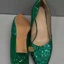 Women's Kitten High Heels 2 Inch Sequin Pointed Toe Leather Pumps Comfortable Slip On Wedding Party Dress Stilettos Shoes (9, Green)