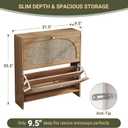 Nicetree Freestanding Ultra Slim Arched Rattan Accent Shoe Storage Cabinet for Entryway - 2 Flip Drawers & 3-Tier Adjustable Shelves, Farmhouse Modern Rustic Shoe Rack for Hallway Foyer,Oak, 35.5" H × 9.5" D × 31.5" W