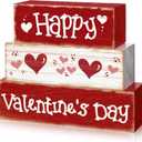 3 Pcs Valentine Table Decoration Signs Tiered Tray Valentine Wooden Love Blocks Heart Wood Freestanding Decor for Farmhouse Centerpiece Wedding Gift(Lovely Style)