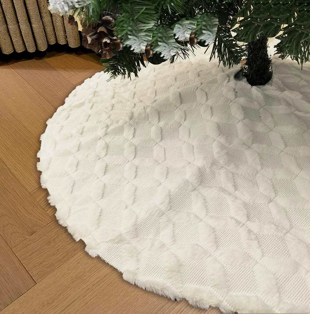 AISENO 36 Inch Christmas Tree Skirt Faux Fur with Cable Knit Knitted Thick Decoration for Merry Christmas Decoration