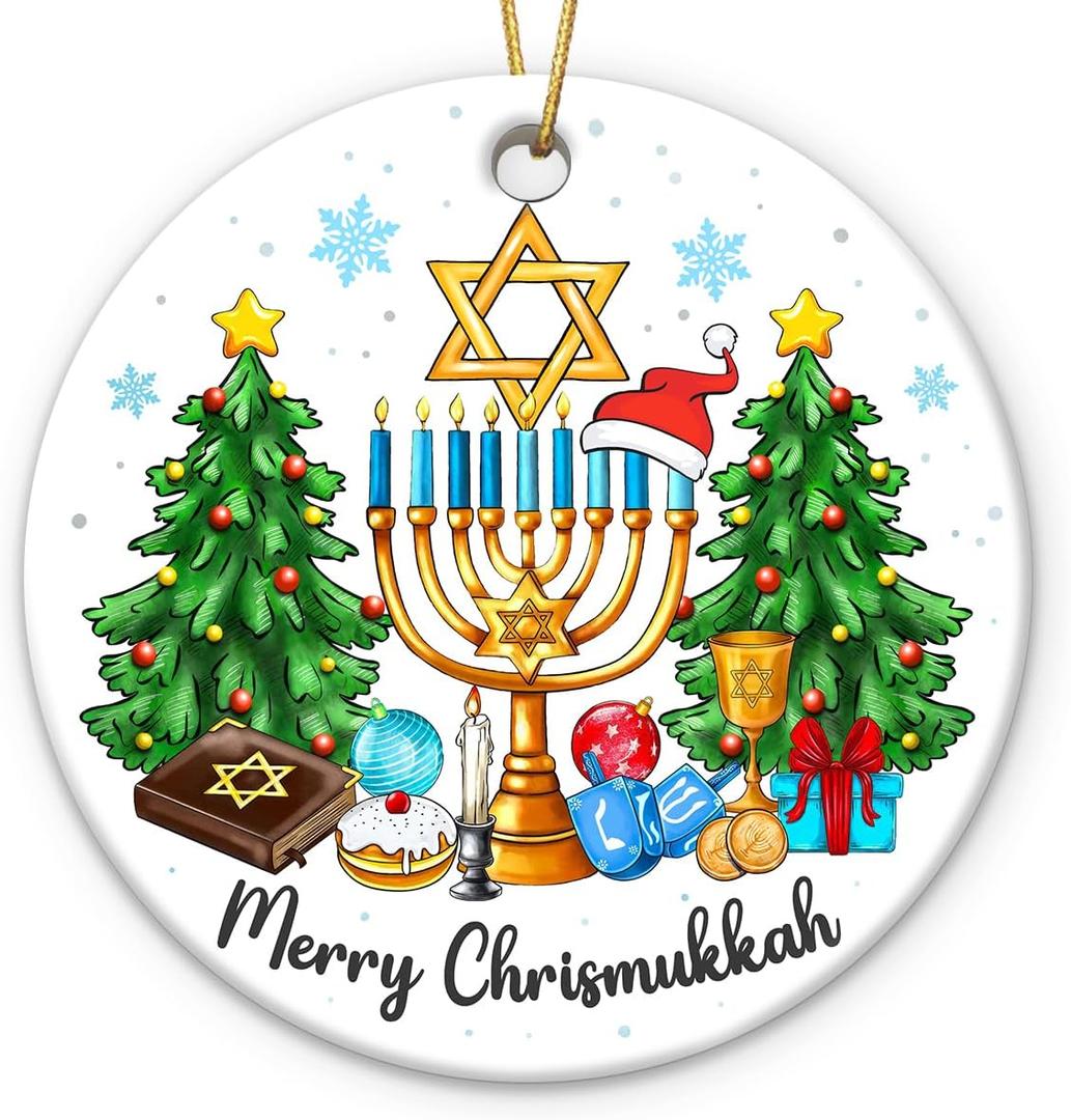 2 x Hanukkah Ornaments 2025, Grateful Gifts for Jewish Men, Merry Chrismukkah Ornament for Jewish Christmas Decorations, Friends, Neighbors, Mom, Dad, Spiritual Gifts for Women