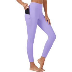 MAGCOMSEN High Waisted Yoga Pants with Pockets for Women 7/8 Tummy Control Athletic Running Leggings Light Purple, XXL