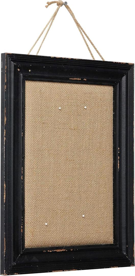 SOFE Hanging Linen Small Bulletin Board, 15.712 Inches Decorative Cork Boards for Walls with Black Frame, Wood Vision Board Farmhouse Pin Board for Home Office School, Rustic Memo Board Display Photo