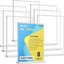 Argvey 8 Pack Acrylic Sign Holder 8.5 x 11 Vertical, Clear T Shape Table Menu Display Stand, Multi-function Plastic Double-Sided Paper Picture Frames Flyer Document Holder for Displaying