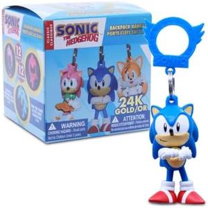 Just Toys LLC Sonic The Hedgehog Backpack Hangers – Series 5 Collectible Keychain with Blind Box Random Surprise (Sonic, Tails, Amy, Knuckles & Glow‑in‑The‑Dark Super Sonic)
