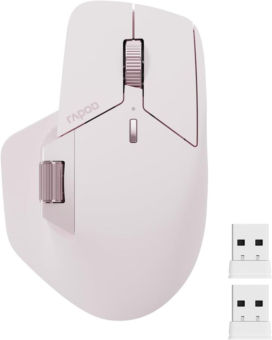 Rapoo MT760 Multi-Device Wireless Mouse, Bluetooth 5.0 and 2.4G Multi-Mode Connection, Up to 4 Devices, 11 Programmable Buttons, 4K DPI, 90 Days Battery Life, PC, Light Grey