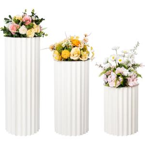 Foldable Paper Columns Display Pedestals Stand, Cylinder Pedestal Stands for Party, Roman Pillar Dessert Table for Wedding Birthday Party Decoration , 3 Pcs，15.7" H+23.6'H+31.5" H,White