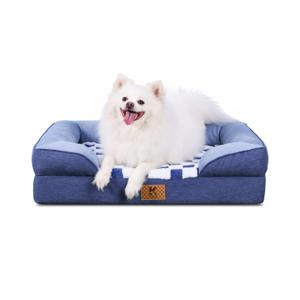 KSIIA Waterproof Dog Bed Orthopedic for Medium Senior Dog Couch with Sides, Extra Thick Supportive Pet Bed Sofa with Soft Plush Cover and Non-Slip Bottom, 36 x 27 Inch, Blue