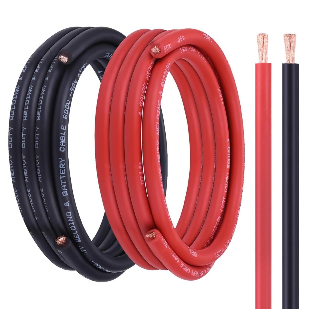 4 Gauge Battery Cable, 15FT Red + 15FT Black 4 AWG Welding Cable, Stranded Oxygen-Free Copper Wire for Automotive, Battery, Solar, Marine and Generator