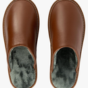 Unisex House Slippers, Genuine Leather Solid Color Minimalist Indoor Slippers, Soft Warm Flannel Lining, Lightweight Comfortable Flexible Anti-Slip Rubber Sole size 27