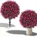 2 Pack 25" Artificial Red Eucalyptus Topiary Ball Tree for Outdoors Faux Evergreen Shrubs Plants with Ground Spike UV Resistant Fake Bushes Ball Trees for Outdoor Indoor Home Porch Patio Decoration