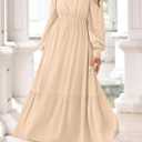 KIRUNDO Casual Fall Dresses for Women 2026 Flowy Long Sleeve Maxi Dress Smocked Empire Waist Square Neck Wedding Party (Yellow, XL)