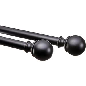 Amazon Basics Adjustable Curtain Rod for Windows with Round Finials, 1-Inch Rod, 36" to 72", Black, 1-Pack