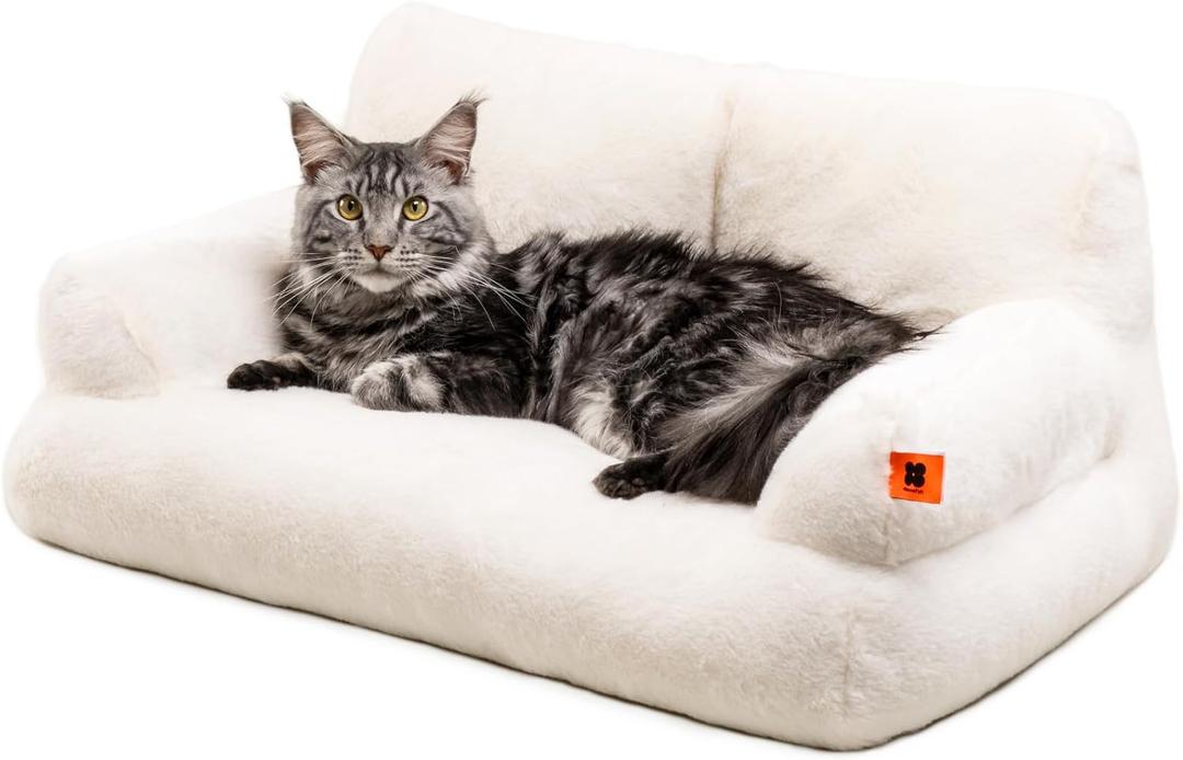 MEWOOFUN Cat Bed for Indoor Cats, Washable Dog Beds for Small Dogs & Cats with Removable Cover, Fluffy Cat Couch with Non-Slip Bottom (Beige, 26.0" L X 19.0" W X 13.0" Th)