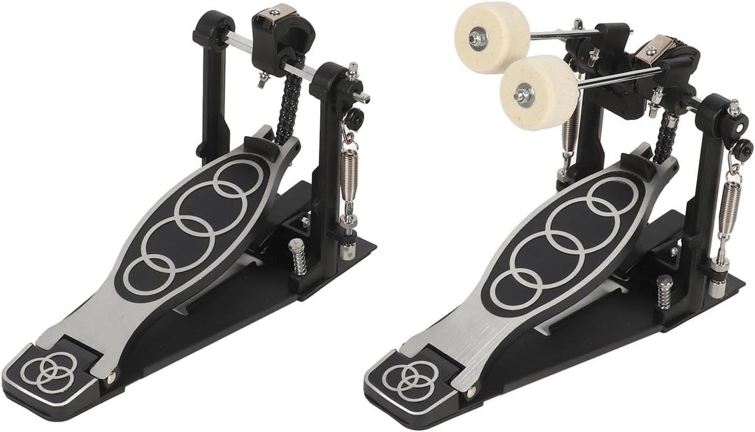 Powerful Double Drum Pedal, Adjustable Tension, Anti Slip Bass Jazz Drum Pedal with Versatile Compatibility Pedals for Drum Set and Electronic Drums (Black)