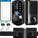 Veise VE07-L Fingerprint Smart Locks for Front Door with Zinc Alloy Handle Set, App Control, Keyless Entry, Electronic Digital Keypad Deadbolt, Auto Lock, Waterproof, Easy to Install, Matte Black