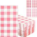 Pink Gingham Napkins Disposable Rectangle: 100PCS Checkered Paper 15.7x11.8 Inch for Dinner Party