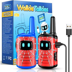 Walkie Talkies for Kids Boys Rechargeable: 2 Pack Kids Walkie Talkies Outdoor Toys for 3 4 5 6 7 8 Year Old Boys Birthday Gifts Age 3-8 Year Old Gift Ideas Hiking Camping (Red)