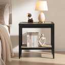 SICOTAS Rattan Nightstand Bedside Table - Farmhouse Boho Narrow Accent End Table with 2 Open Rattan Shelves for Bedroom, Living Room, Small Spaces - Black Oak, 1 Piece