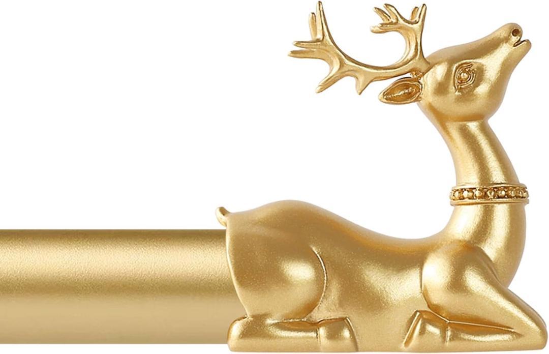 Gold Decorative Curtain Rods for Windows:18-45 Inch Adjustable Farmhouse Curtain Rod for Bedroom Living Room,Heavy Duty Rustic Drapery Rods with Vintage Deer Finials Easy Install,Brass Gold