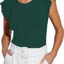 Ezbelle Women's Summer Tank Tops Ruffle Shirts Ribbed Knit Sleeveless Blouse Sexy Tshirt Trendy Outfits (Green, L)