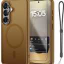 Janmitta Magnetic for Samsung Galaxy A37 5G Case,with Screen Protector+Wrist Strap,Compatible with MagSafe,Military Grade Drop Protection,Shockproof Slim Translucent Matte Phone Cover,Brown