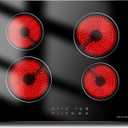 Noxton 24 Inch Electric Cooktop 4 Burners, Built-in Black Glass Ceramic Touch Control Cooktop with Safety Lock, Timer, 6000W 220240V