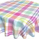 AEIOAE Spring Easter Tablecloth Round 70 x 70 Inch, Watercolor Buffalo Check Plaid Table Cloth Washable Spring Holiday Table Cover for Home Party Picnic Dinner Decor