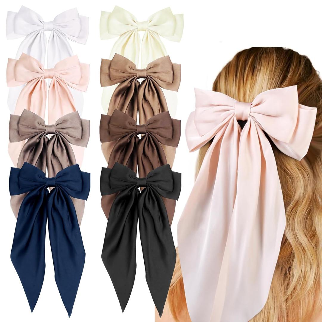 Hair Ribbon Clips with Long Tails - 8 PCS Cute Vintage Accessories for Women and Girls (Nude Neutral)