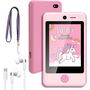 PTHTECHUS Kids Phone Toy for Boys Girls, 3.8 "Touch Screen Toddler Smartphone with Fun Cameras 16 Games MP3 Music Player Audio Recorder Pedometer Torch Alarm Clock Children Phone for Ages 4-14