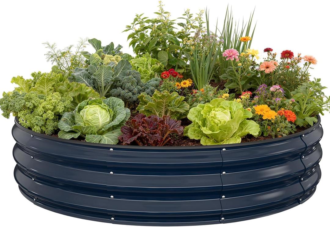 Galvanized Raised Garden Bed 441 FT, Round Metal Raised Garden Bed Outdoor Planter Box with Open Bottom, Rust-Resistant Steel Garden Bed for Vegetables Herbs Flowers, Easy Assembly (Navy Blue)