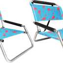 Neso Beach Chairs - Lightweight, Portable and Foldable Recliner Beach Chairs for Park, Camping and Outdoor Adventures - with Slip Pockets and Shoulder Strap - 2 Pack - Flamingos - Regular