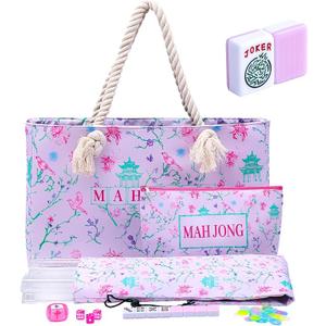 TIASUSAN American Mahjong Tile Set, 166 Pink Tiles, Bag and Mahjong Accessories, 4 All-in-One Rack/Pushers, Mahjong Set Complete