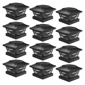 Davinci Lighting Renaissance Solar Outdoor Post Cap Lights - Includes Bases for 4x4 5x5 6x6 Posts - Bright LED Light - Slate Black (12 Pack)