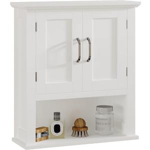 ChooChoo Wood Wall Cabinet with Doors, Medicine Cabinet with Adjustable Shelves Over The Toilet, Hanging Cabinet Wall Mounted for Bathroom, Kitchen, Living Room, White