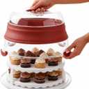 Collapsible Cake Carrier with Lid and Handle, 2-in-1 Cupcake Containers & Cake Holder, BPA-Free Portable Cake Container for Layer Cakes & 24 Cupcakes, Folds Flat to Save Space, Large
