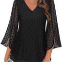 Timeson Women's 3/4 Sleeve Floral Blouses Shirts Double Layers V Neck Dressy Tunics Tops, Size L