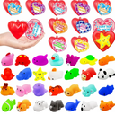 Pack Valentines Day Gifts for Kids ,Mochi Squishy Toys Filled Hearts Box with Valentine Cards Classroom Prizes Exchange Gifts Prizes Valentine Party Favors Valentines Day Gifts for Kids Boy Girl