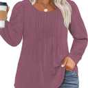 VISLILY Womens-Plus-Size-Dressy-Tops Trendy Puff Long Sleeve Casual Shirts (Purple, XXL)