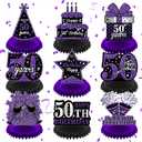 9Pcs Purple 50th Birthday Decorations - Honeycomb Centerpieces & Table Topper for Women & Men's 50th Birthday & Anniversary Party Supplies