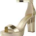 Ankis Chunky Platform Heels - 4 Inch Block Heeled Sandals for Women - Comfortable Open Toe Strappy Heels - Black, Nude, White, Silver, Gold - Summer Dress Shoes, Size: 10