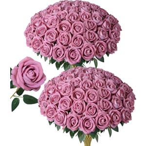 50 PCS Dusty Roses Artificial Flowers, Fake Roses with Stem Realistic Silk Roses for DIY Wedding Bouquets Tables Centerpieces Arrangements Baby Shower Birthday Home Decor Valentine's Day Gift for Her