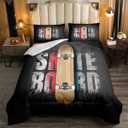 Skateboard Bedding Set Boys Teens Extreme Sport Comforter Set Kids Vintage Old School Skate Board Duvet Set Hippie Skater Quilt with 2 Pillowcase 3Pcs Bedding Full,Gray Boys (Multi 18)