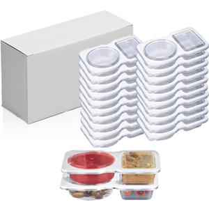 Double Compartment Condiment Containers with Lids Portable Reusable Sauce Container 2 Compartment Snack Containers for Condiments or Dips (20)